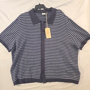 Faherty Brand Knit Polo 5XL Mens Navy Striped Organic Cotton Cashmere NWT